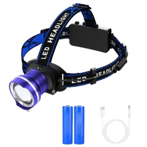 Lampe Frontale 4 LED – Zoomable, Étanche IPX4
