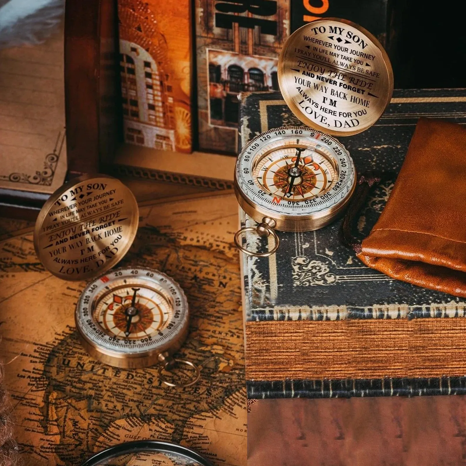 Boussole vintage en cuivre pour cadeau et collection – Image 2
