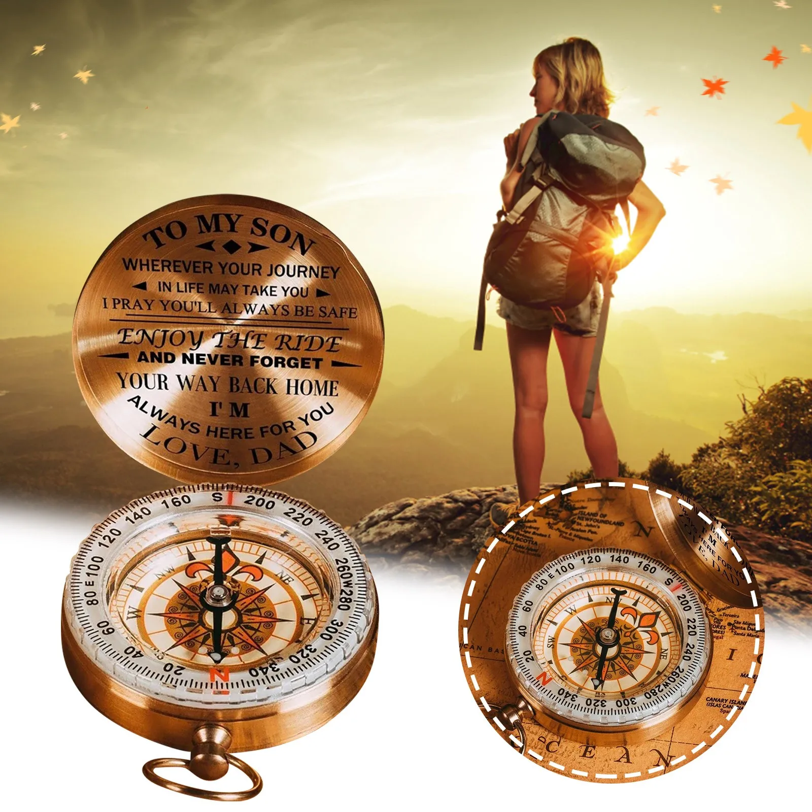 Boussole vintage en cuivre pour cadeau et collection – Image 11