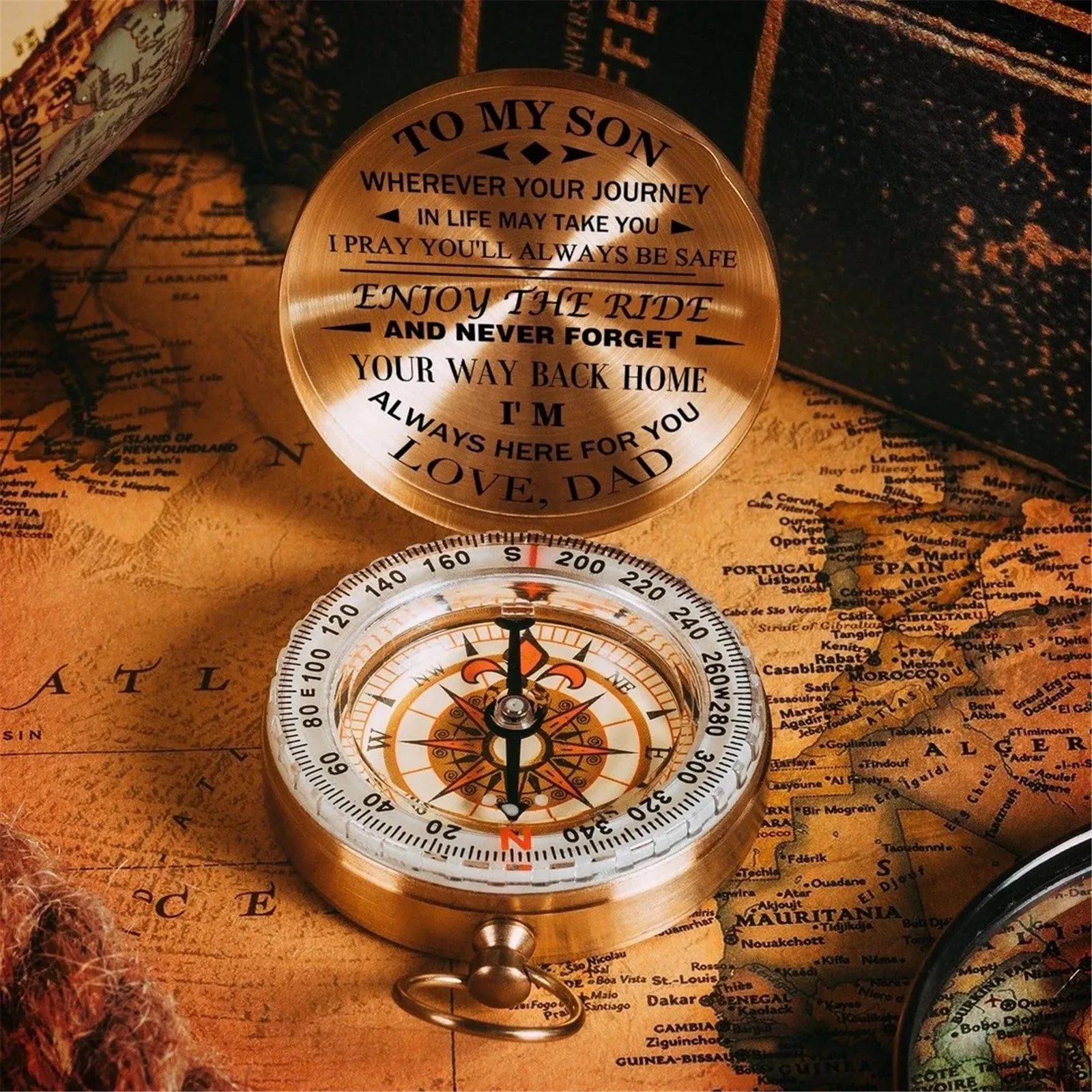 Boussole vintage en cuivre pour cadeau et collection – Image 8
