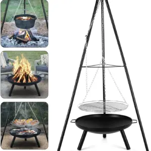 Gril trépied pivotant avec brasero extérieur réglable