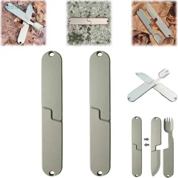 Couverts Pliants Acier Inoxydable - Fourchette, Cuillère, Couteau - Camping