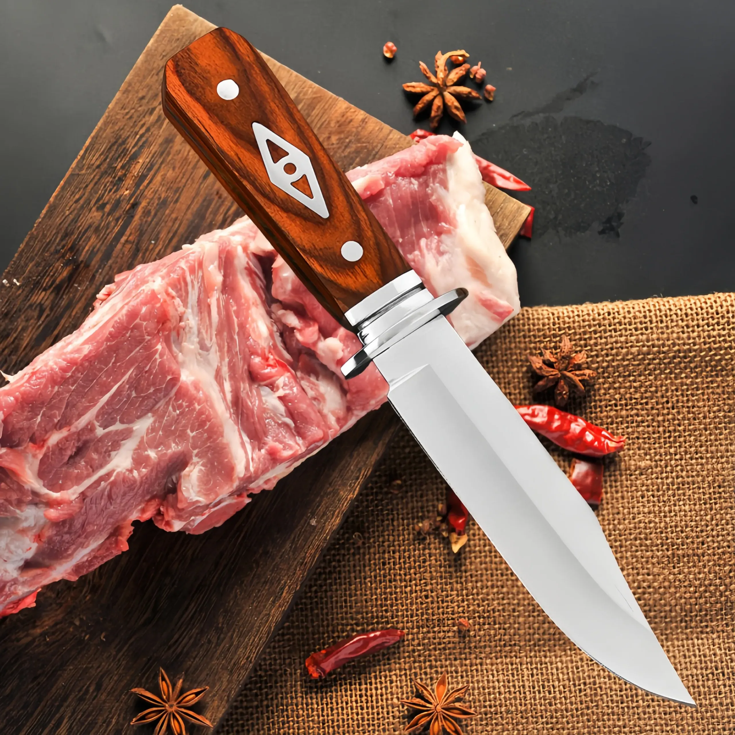 Couteau fixe 19 cm manche bois camping randonnée – Image 2