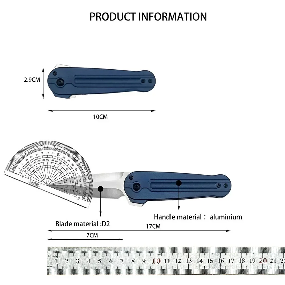 Couteau pliant D2 aluminium 17 cm EDC camping – Image 6