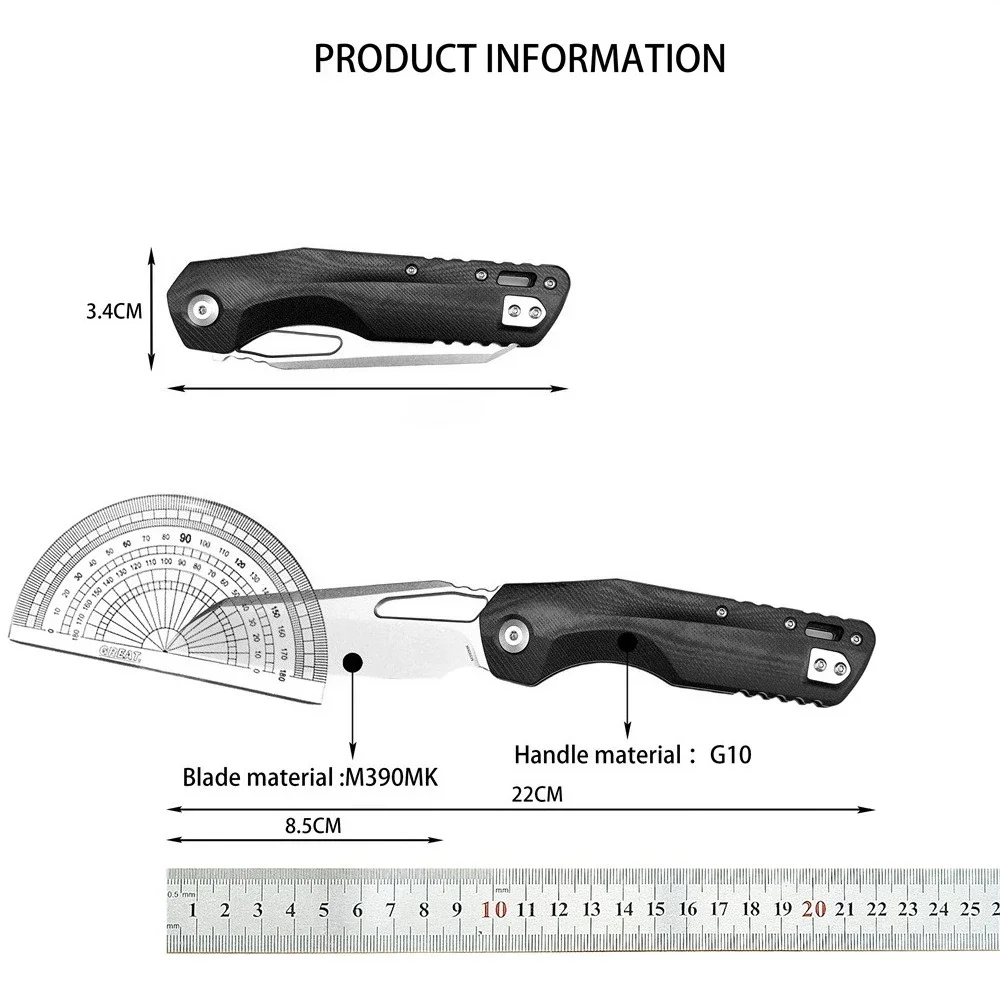 Couteau pliant M390MK 22 cm manche G10 camping – Image 6