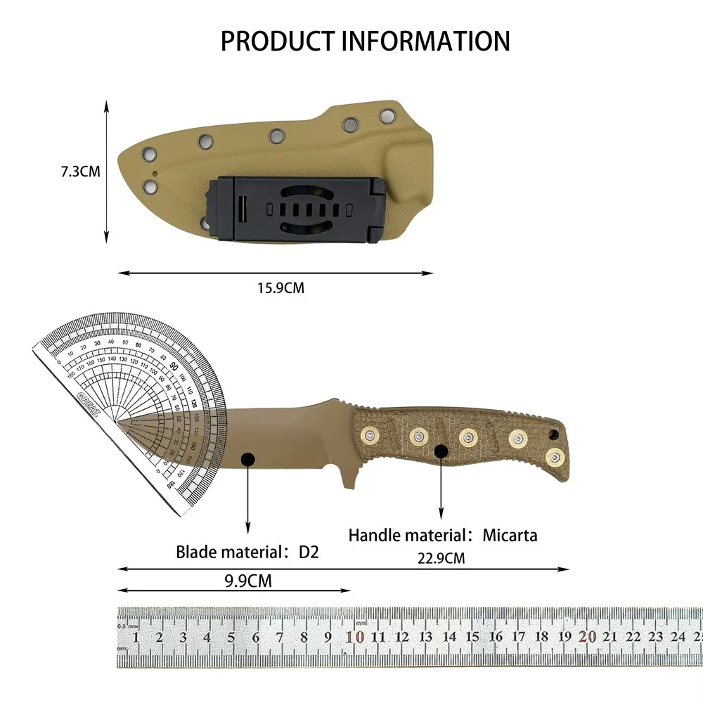 Couteau Survie D2 & Micarta : Lame 9.9cm Pleine Soie 4.7mm – Image 6