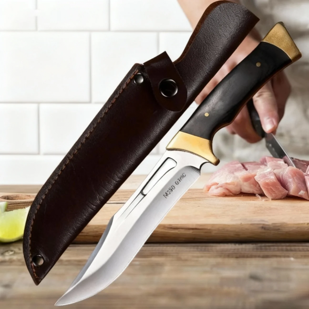Couteau de Boucher 24cm : Lame Épaisse 3.4mm et Étui Cuir Pro – Image 7