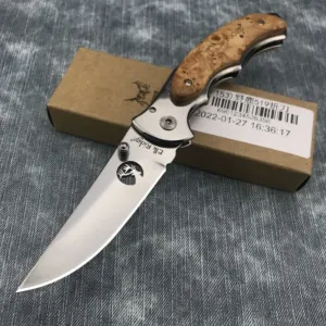 Couteau de Poche 440C – Manche Acier & Bois d'Ombre Blanc