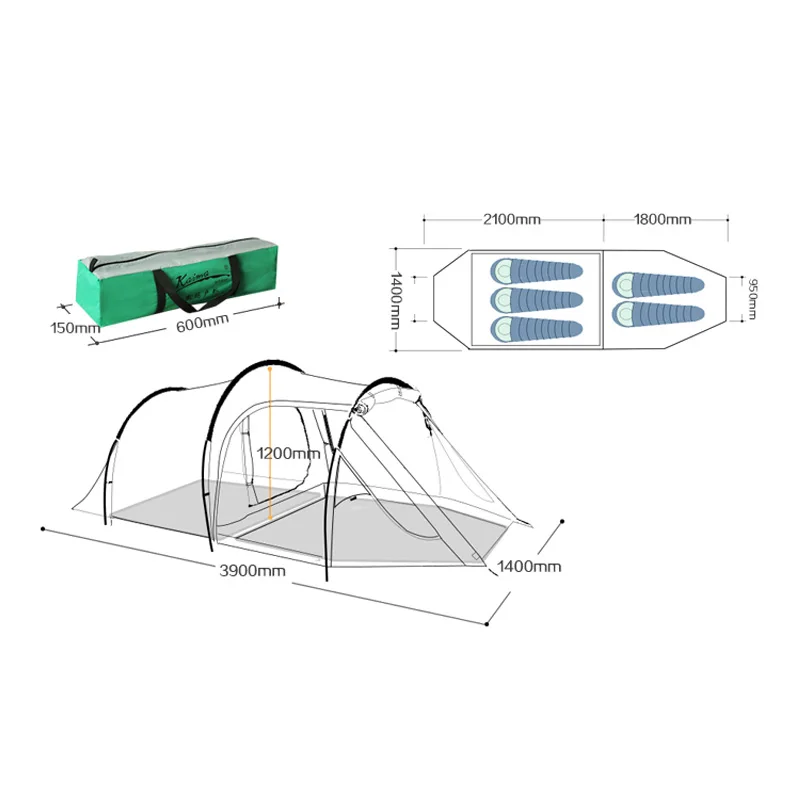 Tente 3-4 Pers. Chambre & Salon : Imperméable 3000mm, 3,7kg – Image 3