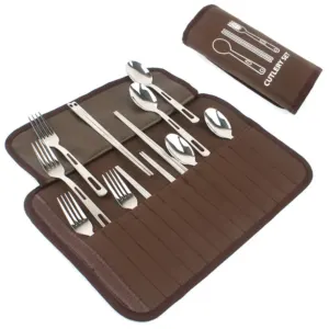Set Couverts Camping 4 Personnes : Acier Inox & Étui Compact