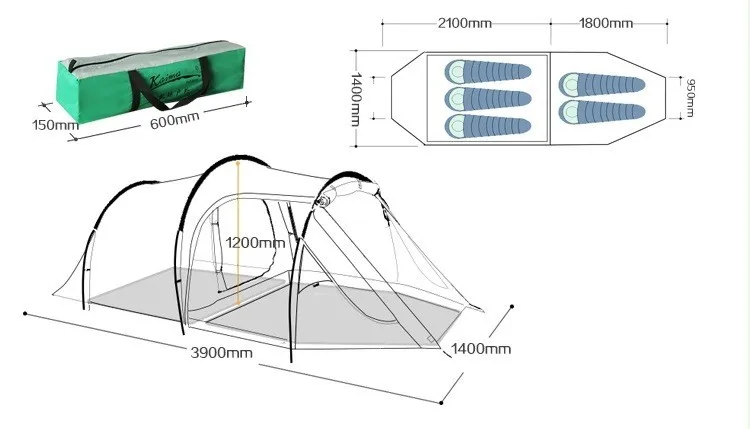 Tente 3-4 Pers. Chambre & Salon : Imperméable 3000mm, 3,7kg – Image 8