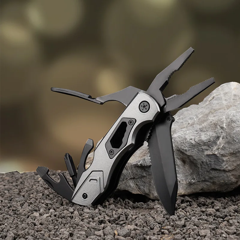 Outil Tactique PL-91D : Couteau Cranté, Pince & 9 Embouts